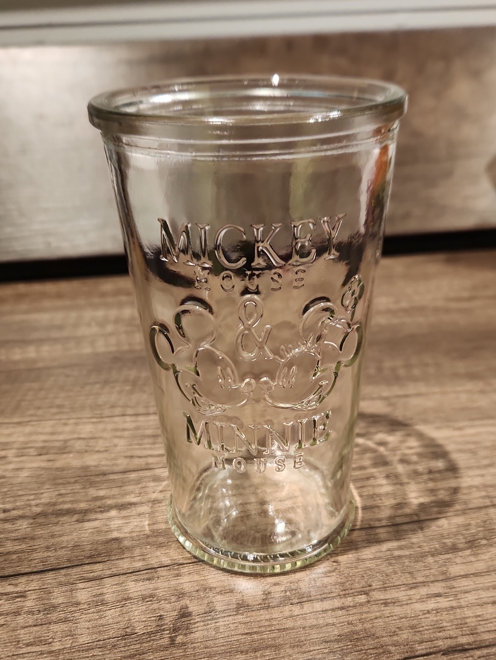 EUC Disney Clear Glass Mickey & Minnie Embossed Tumbler